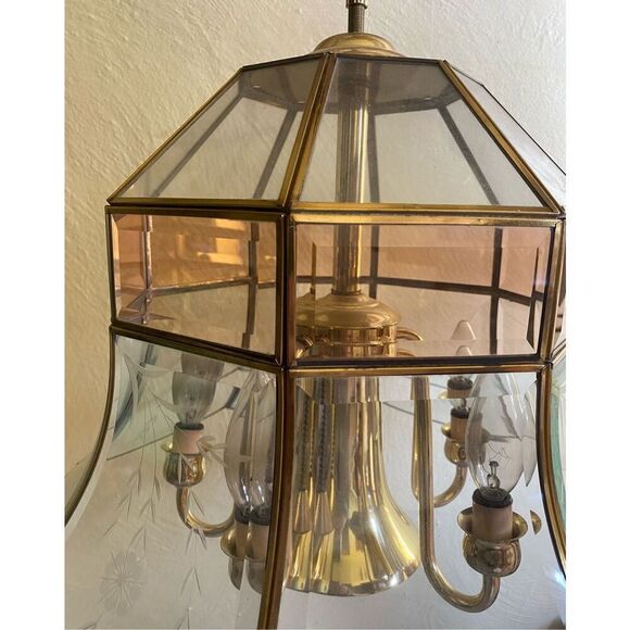 Brass Beveled Glass Hanging 12 Bell Shape Foyer Chandelier Light Pendant Fredric - Picture 2 of 4